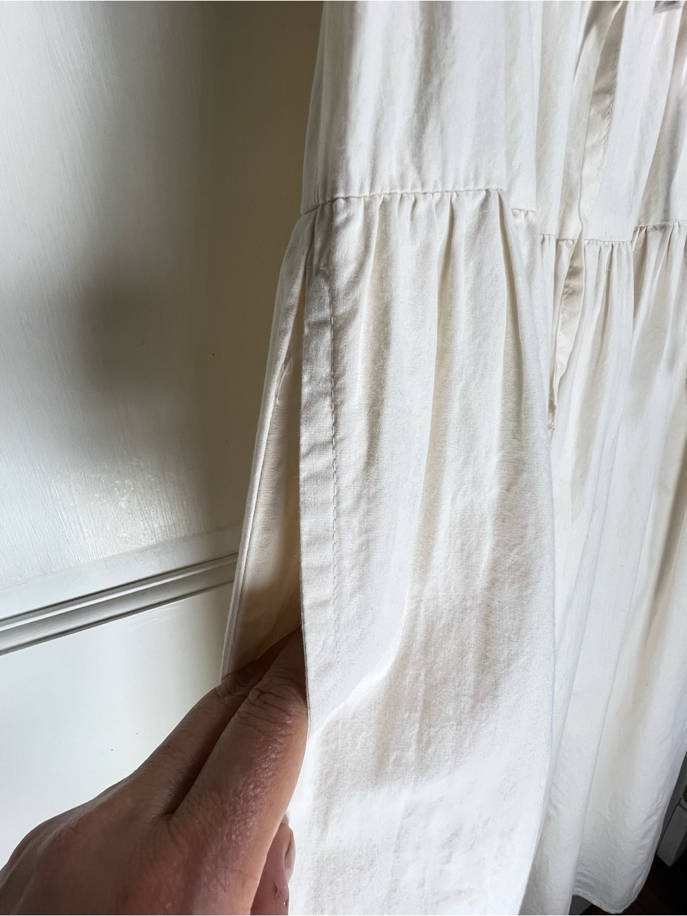 NWOT SIM & SAM ECRU TIE FRONT MILKMAID POPLIN MIDI CREAM COLOR SIDE POCKETS SZ S - Picture 6 of 9